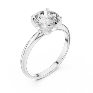 White gold lab grown diamond round cut solitaire ring, angled view