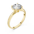 Yellow gold lab grown diamond round cut solitaire ring, angled view