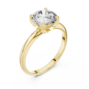 Yellow gold lab grown diamond round cut solitaire ring, angled view