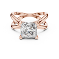 Rose gold 3 CT lab grown diamond princess cut solitaire ring, front view