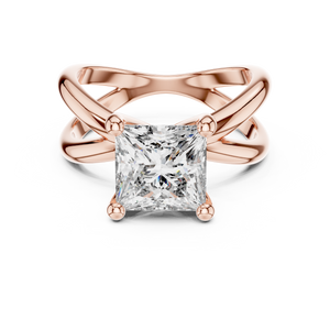 Rose gold 3 CT lab grown diamond princess cut solitaire ring, front view