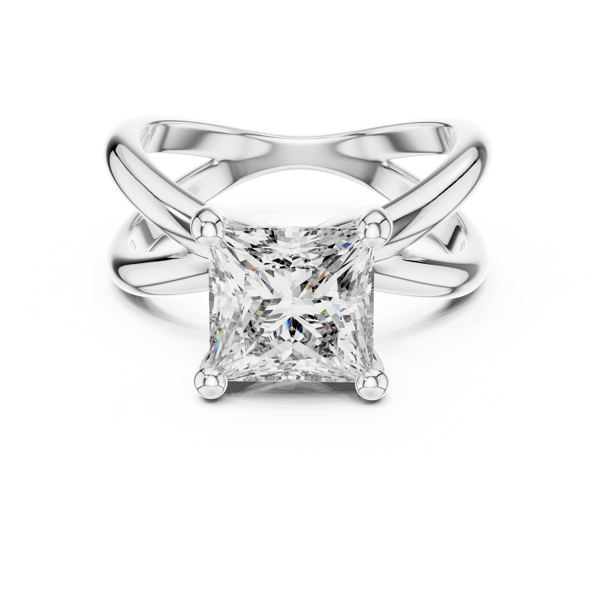 White gold 3 CT lab grown diamond princess cut solitaire ring, front view