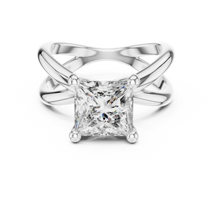 White gold 3 CT lab grown diamond princess cut solitaire ring, front view