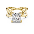 Yellow gold 3 CT lab grown diamond princess cut solitaire ring, front view