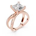 Rose gold lab grown diamond princess cut solitaire ring, angled view