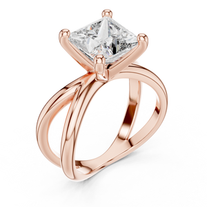 Rose gold lab grown diamond princess cut solitaire ring, angled view