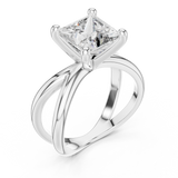 White gold lab grown diamond princess cut solitaire ring, angled view