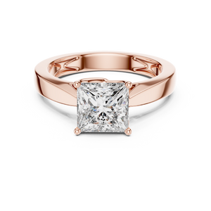 Rose gold 1.5 CT lab grown diamond princess cut solitaire ring, front view