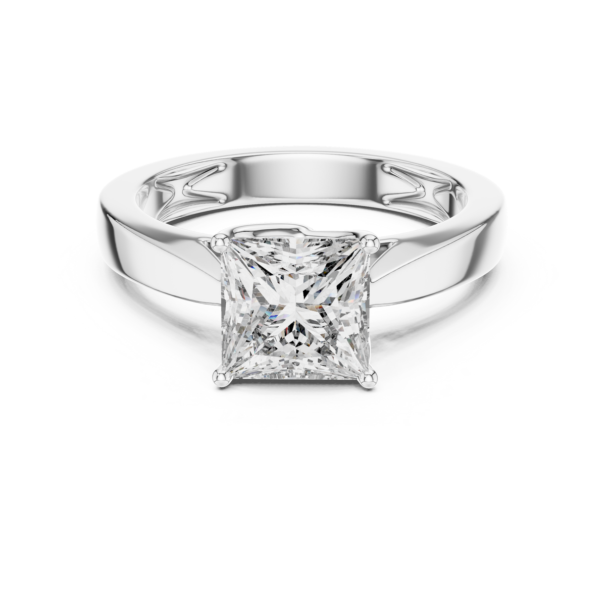 White gold 1.5 CT lab grown diamond princess cut solitaire ring, front view