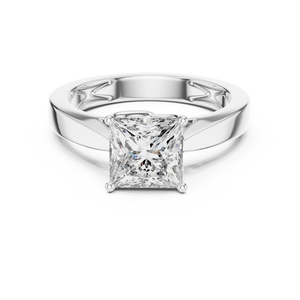 White gold 1.5 CT lab grown diamond princess cut solitaire ring, front view