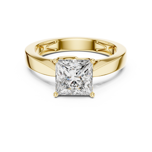 Yellow gold 1.5 CT lab grown diamond princess cut solitaire ring, front view