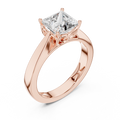 Rose gold lab grown diamond princess cut solitaire ring, angled view