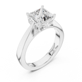 White gold lab grown diamond princess cut solitaire ring, angled view