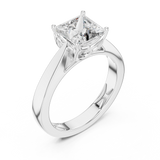 White gold lab grown diamond princess cut solitaire ring, angled view