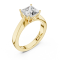 Yellow gold lab grown diamond princess cut solitaire ring, angled view