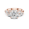 Rose gold 2.5 CT lab grown diamond round cut ring with fancy-shaped accents, front view
