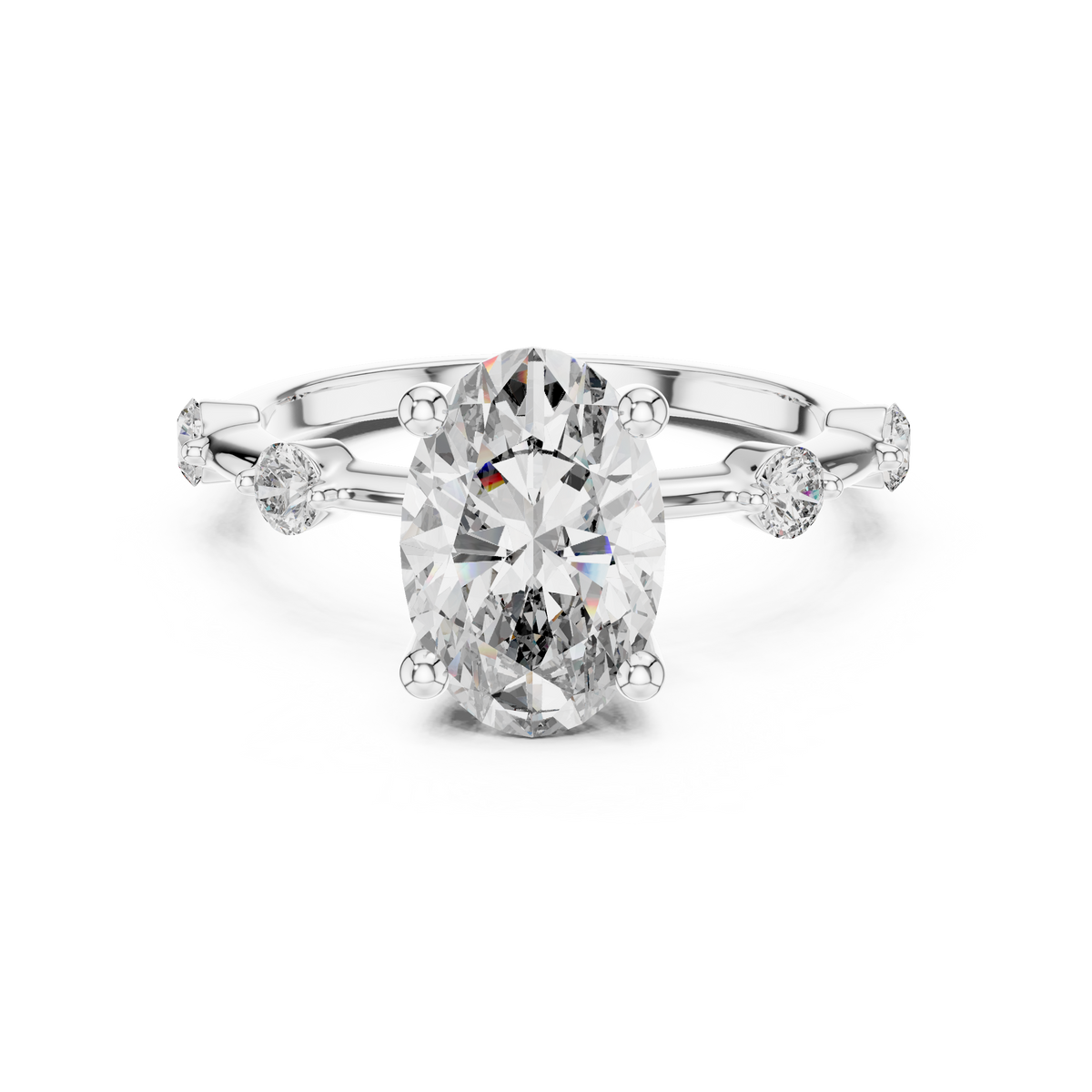2 CT Oval Cut Lab Grown Diamond Engagement Ring with Spaced Accents