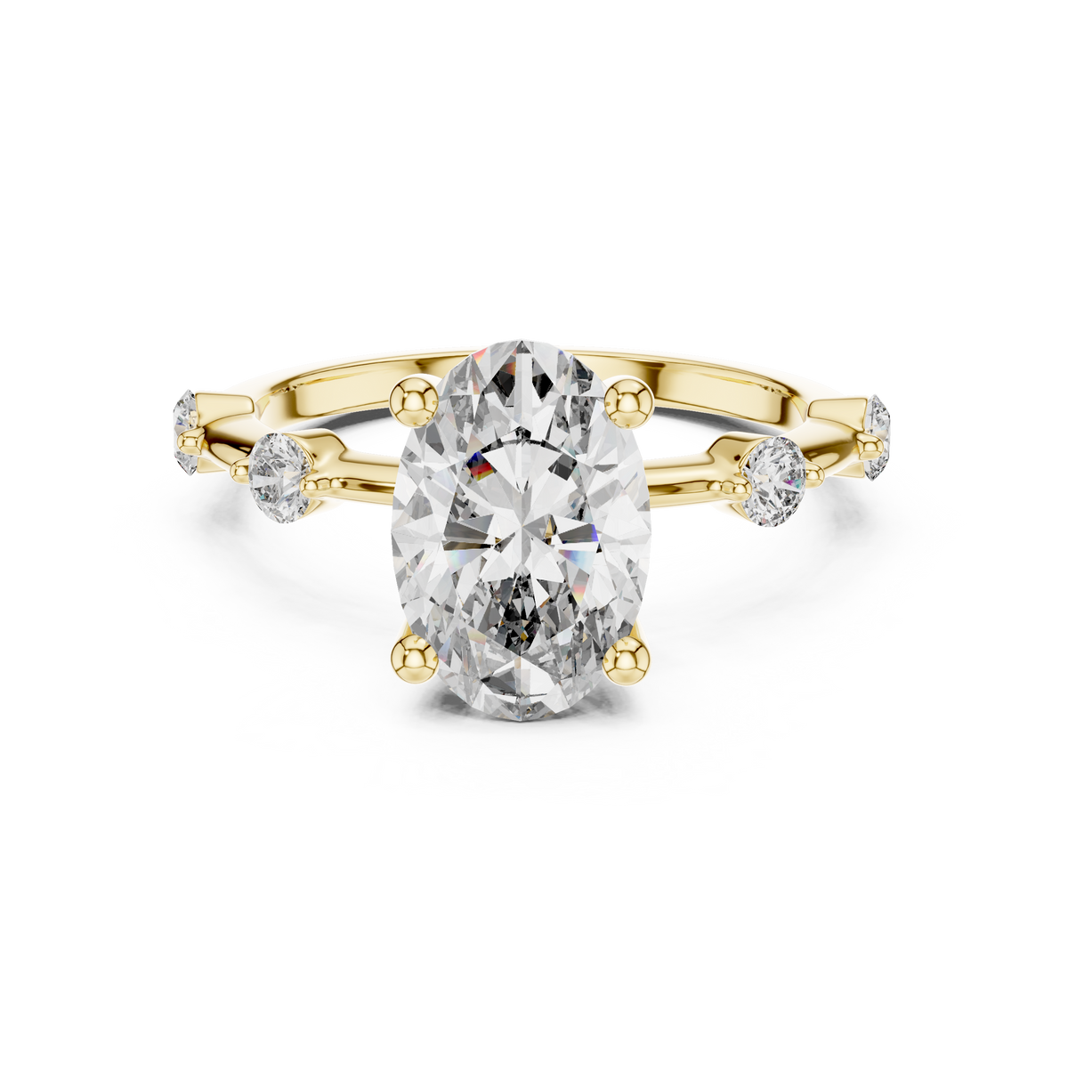 2 CT Oval Cut Lab Grown Diamond Engagement Ring with Spaced Accents
