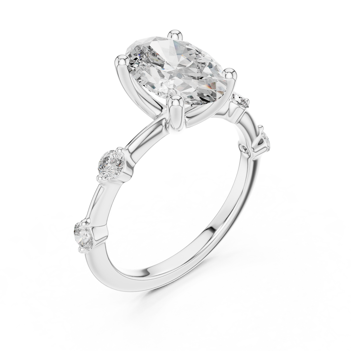 2 CT Oval Cut Lab Grown Diamond Engagement Ring with Spaced Accents