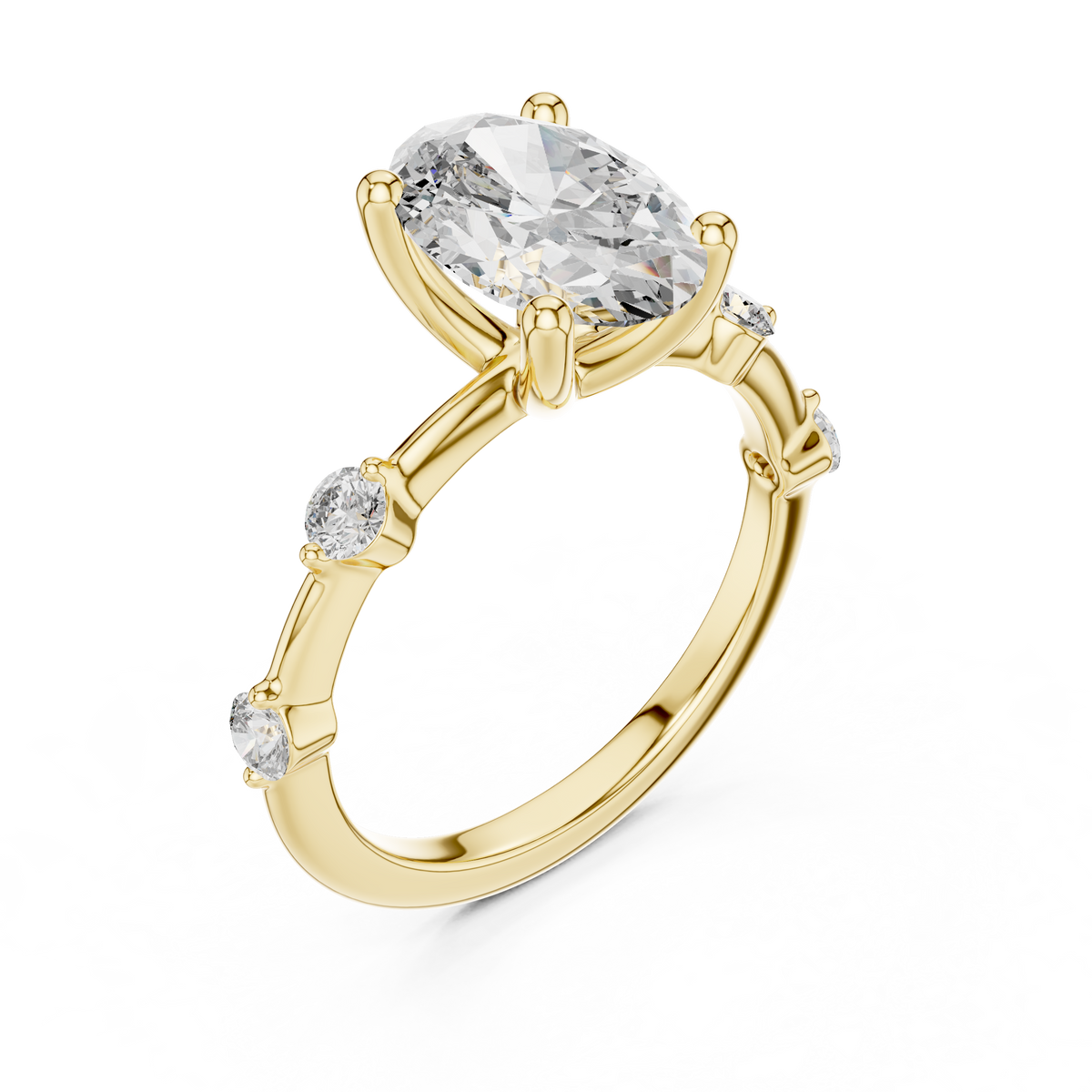 2 CT Oval Cut Lab Grown Diamond Engagement Ring with Spaced Accents