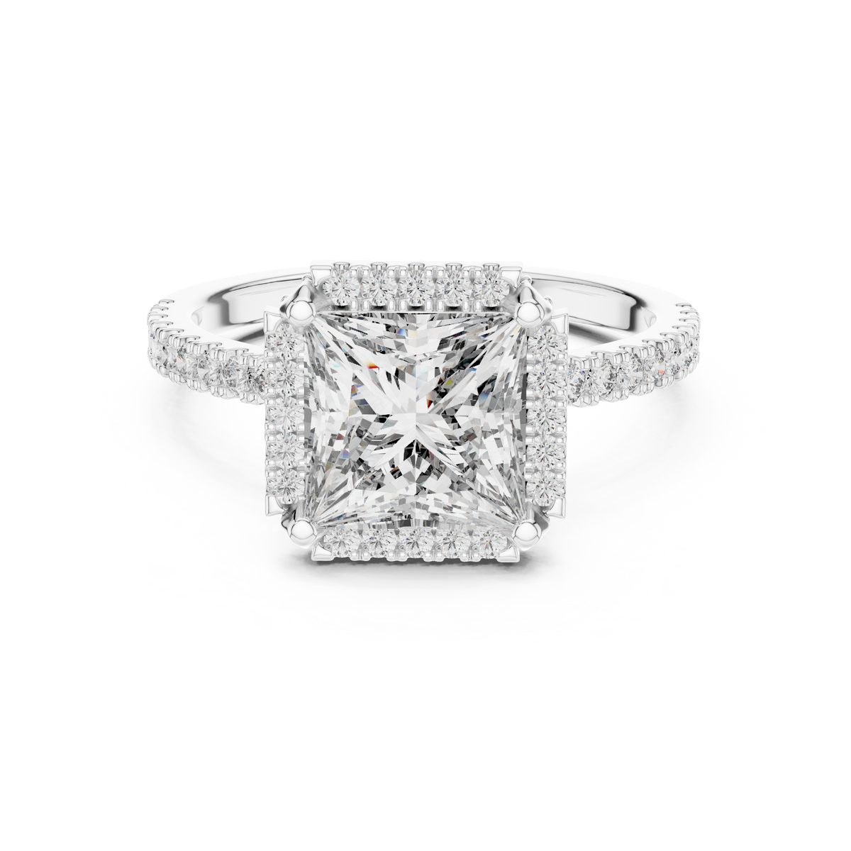2.5 CT Princess Cut Halo Lab Grown Diamond Engagement Ring