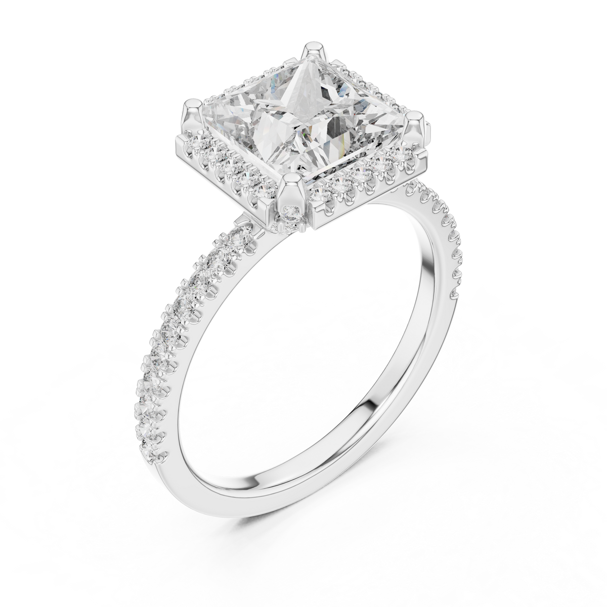 2.5 CT Princess Cut Halo Lab Grown Diamond Engagement Ring