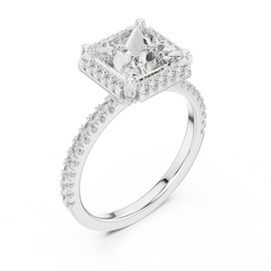 2.5 CT Princess Cut Halo Lab Grown Diamond Engagement Ring