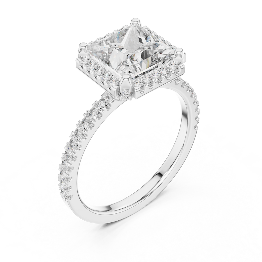 2.5 CT Princess Cut Halo Lab Grown Diamond Engagement Ring