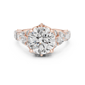 Rose gold 4 CT lab grown diamond round cut ring with fancy-shaped accents, front view