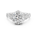 White gold 4 CT lab grown diamond round cut ring with fancy-shaped accents, front view