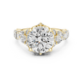 Yellow gold 4 CT lab grown diamond round cut ring with fancy-shaped accents, front view