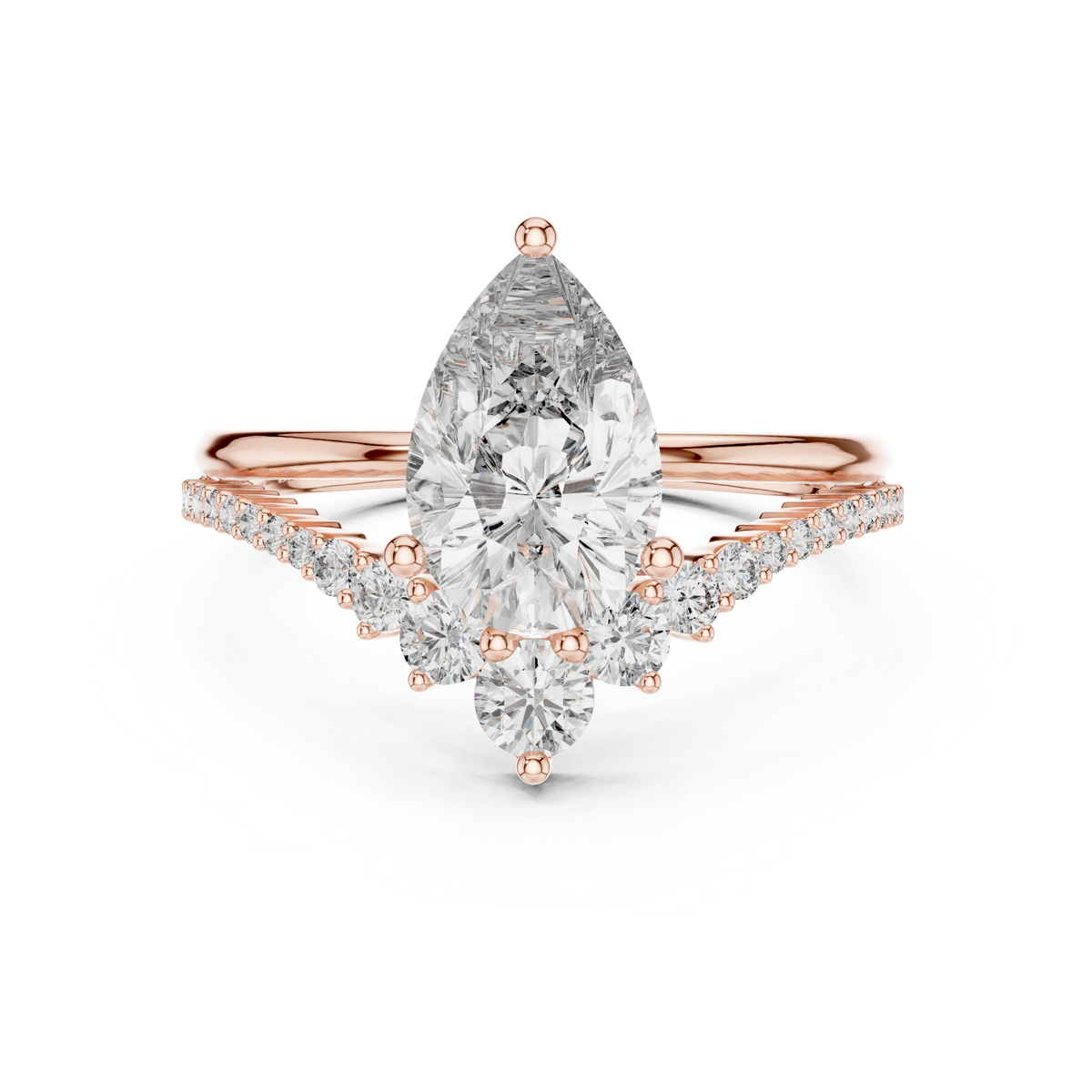 2 CT Pear Cut Lab Grown Diamond Engagement Ring with Crescent Accents