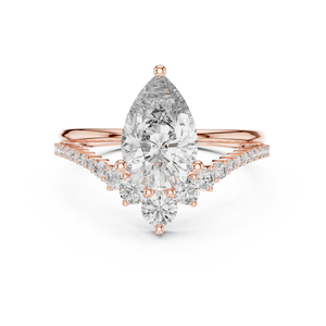 2 CT Pear Cut Lab Grown Diamond Engagement Ring with Crescent Accents