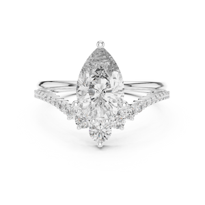 2 CT Pear Cut Lab Grown Diamond Engagement Ring with Crescent Accents