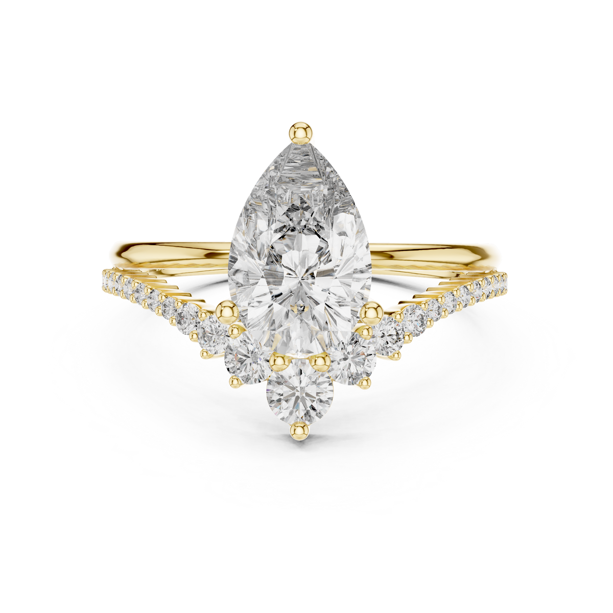 2 CT Pear Cut Lab Grown Diamond Engagement Ring with Crescent Accents