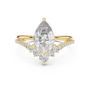 2 CT Pear Cut Lab Grown Diamond Engagement Ring with Crescent Accents