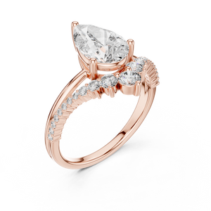 2 CT Pear Cut Lab Grown Diamond Engagement Ring with Crescent Accents