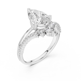 2 CT Pear Cut Lab Grown Diamond Engagement Ring with Crescent Accents