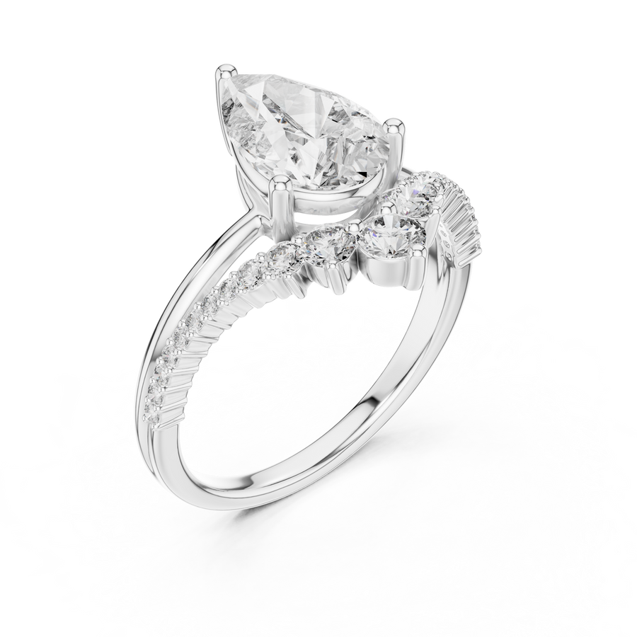 2 CT Pear Cut Lab Grown Diamond Engagement Ring with Crescent Accents