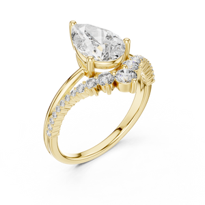 2 CT Pear Cut Lab Grown Diamond Engagement Ring with Crescent Accents