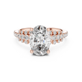 Rose gold 2 CT lab grown diamond oval cut ring with scattered accents, front view