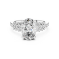 White gold 2 CT lab grown diamond oval cut ring with scattered accents, front view