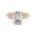 Yellow gold 2 CT lab grown diamond oval cut ring with scattered accents, front view