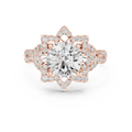 Rose gold 1.5 CT lab grown diamond round cut lotus halo ring, front view