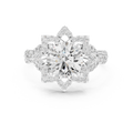 White gold 1.5 CT lab grown diamond round cut lotus halo ring, front view