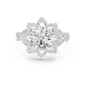 White gold 1.5 CT lab grown diamond round cut lotus halo ring, front view
