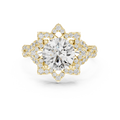 Yellow gold 1.5 CT lab grown diamond round cut lotus halo ring, front view
