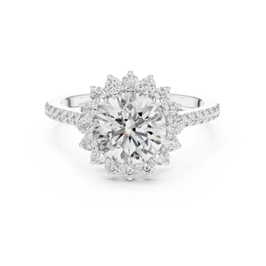 White gold 1.5 CT lab grown diamond round cut cluster halo ring, front view