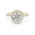 Yellow gold 1.5 CT lab grown diamond round cut cluster halo ring, front view