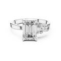 White gold 2 CT lab grown diamond emerald cut ring with asymmetric accents, front view — Luzora Jewels